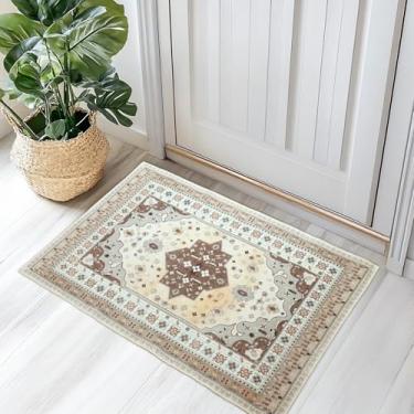 Imagem de Petmolico Tapetes de área para sala de estar, 2x3 falsos - tapetes dobráveis vintage para quartos, tapete de cozinha lavável com detalhes finos, marrom e amarelo