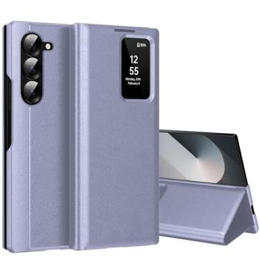 Imagem de Capa para Samsung Galaxy Z Fold 6 com Smart Small Screen View, S-View, capa carteira para Samsung Fold 6, capa de janela inteligente, capa protetora de couro flip inteligente para Samsung Z Fold 6