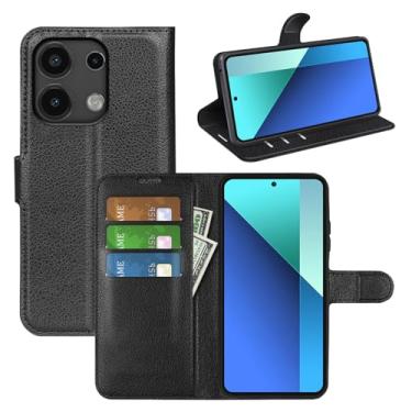 Imagem de Kezaizhe Capa flip para Xiaomi Redmi Note 13 4G carteira de couro PU capa protetora magnética para celular Redmi Note13 4G LTE Folio Book Cover com suporte (preto)