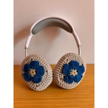 Imagem de Hosootan Capa para fone de ouvido AirPods Max crochê (F, azul)