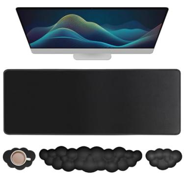 Imagem de JIKIOU Mouse pad grande à prova d'água com teclado de nuvem e conjunto de almofada de pulso de mouse em nuvem, mouse ergonômico para mesa de computador, suporte de pulso para teclado e mouse 80 x 30