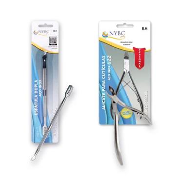 Imagem de Kit Alicate Para Cutícula + Espátula Dupla Inox NYBC - NYBC Beauty