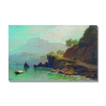 Imagem de Lev Lagorio Prints. Pintura de arte de parede de paisagem marítima. Pôster de reprodução de impressões em tela de paisagem para decoração de casa. (Estrada da montanha costeira). Somente tela de 70 x