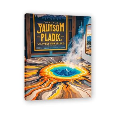 Imagem de Caldera Contour Lines Vintage Yellowstone Geology Impressão em tela - Texturas de fonte de pôster de viagem 20 x 26 cm