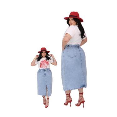 Imagem de Saia Jeans Midi Plus Size Com Fenda / Feminino - CJ WEAR, 48