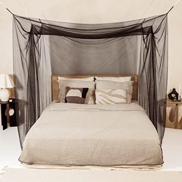 Imagem de Mosquiteiro preto para camas de solteiro a king size – sem aberturas e 6 laços para pendurar – Forma retangular decorativa para casa e viagem – Kit de suspensão de dossel de cama e bolsa de transporte
