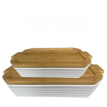 Imagem de Assadeira,Travessa Branca c/ Tp Bambu 2un Galway - Wellmix