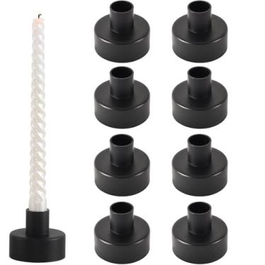 Imagem de Conjunto de 8 castiçais pretos, castiçais de metal cônicos vintage para decoração de castiçais, castiçal de candelabro para decoração de Halloween, casamento, Natal, lareira e cornija, decoração de