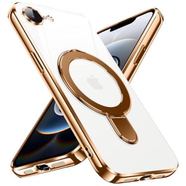 Imagem de YSLBWLE Capa ultrafina de TPU para iPhone 16e com suporte magnético [à prova de choque de grau militar] Capa macia flexível antiamarelamento fina e suporte de 360° (dourada) 28-ip16e-02