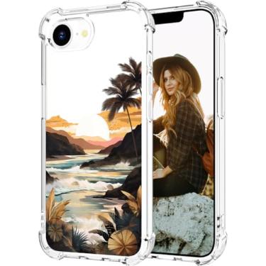 Imagem de Hungo Capa compatível com iPhone 16e 2025 para mulheres meninas design claro fofo, meninas designer pele oceano praia montanha pôr do sol mar palmeiras nuvens colinas tropical