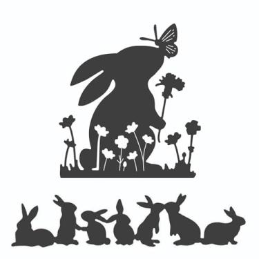 Imagem de Briartw Conjunto de estêncil de corte de coelho e flor para projetos de artesanato DIY - perfeito para fazer cartões de Páscoa, artesanato em papel, álbum de recortes, cartão de presente de dia dos