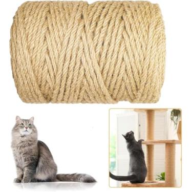 Imagem de Corda de sisal natural de 110 m para arranhar gatos, corda de juta e cânhamo de 6 mm de espessura para substituição de árvore de gato, reparo de arranhão para gatos, projetos DIY e embrulho de móveis