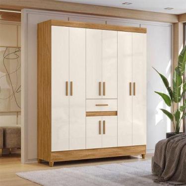 Imagem de Guarda Roupa Casal Ambiente Portugal 8 Portas Freijó Off White - Moval
