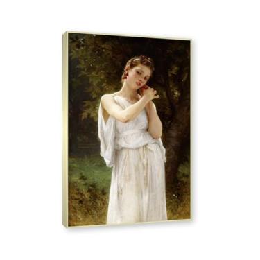 Imagem de NHLDZYH Moldura dourada champanhe. Impressões de arte William Adolphe Bouguereau - Pintura de retrato - (brincos) - Pôster temático de mitologia grega - Pôster de decoração de parede vintage. 50 x 80