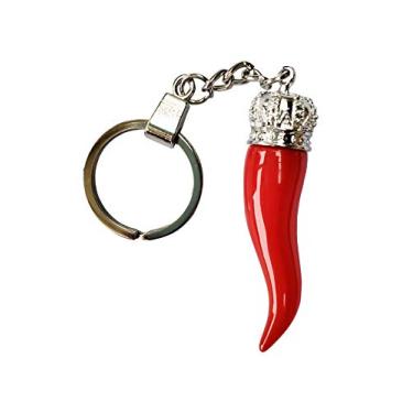 Imagem de Chaveiro de chifre vermelho italiano com corrente de prata - Coleção Itália de chaveiros e chaveiros - Ótimo pingente de pimenta para espelho retrovisor