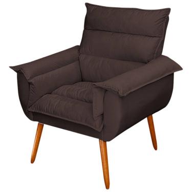 Imagem de Poltrona Decorativa Moderna Sala de Estar e Recepção Monza Pés Palito Veludo Marrom - Abmaza