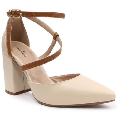 Imagem de Sapato Scarpin Modarpe Tiras Salto Grosso Confortável S16 (Bege Marrom, BR, Adulto, Numérico, 37)