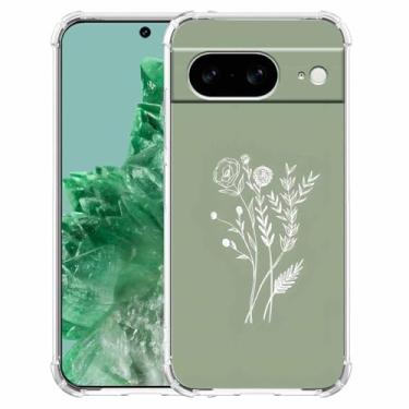 Imagem de malegaon Flor verde estética abstrata minimalista estampa floral, capa completa de TPU macio moderno para Google Pixel 8