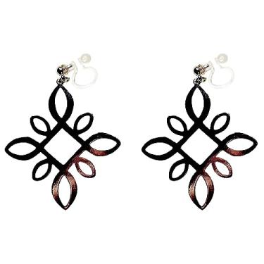 Imagem de Miyabi Grace Brincos invisíveis com clipe pendurados em forma de gota dourada, filigrana, folha prateada, prendedor de renda, brincos modernos não perfurados para mulheres, Resina