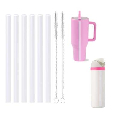 Imagem de LUCKINEE Canudos de substituição para HydroJug Traveler Tumbler 1,134 g, Owala Freesip and Flip 24 e 947 g, pacote com 6 canudos reutilizáveis de plástico com 2 escovas de limpeza de canudo para