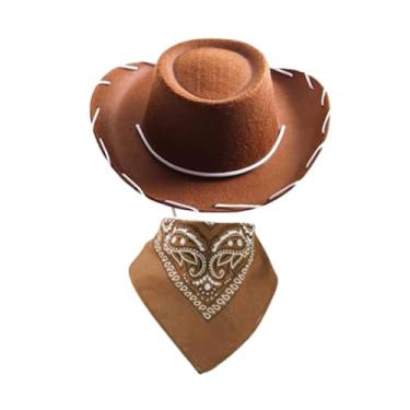 Imagem de Milageto Chapéu infantil de cowboy e bandana helternos para carnaval de cosplay Performance de palco, Marrom