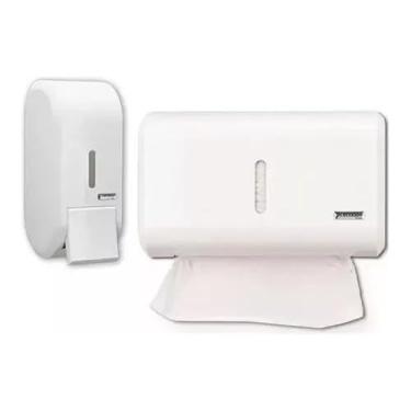 Imagem de Porta Papel Toalha E Saboneteira Liquido Dispenser Banheiro-Adequado para banheiros, quartos, escritórios, etc.(Branco)