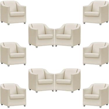 Imagem de Kit 10 Poltronas Mila Corino Cores Pé De Plástico Cromado - Bege Corino