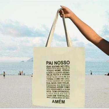 Imagem de Bolsa Ecobag Tema Oração Pai Nosso Cor Cru 100% algodão - armazze