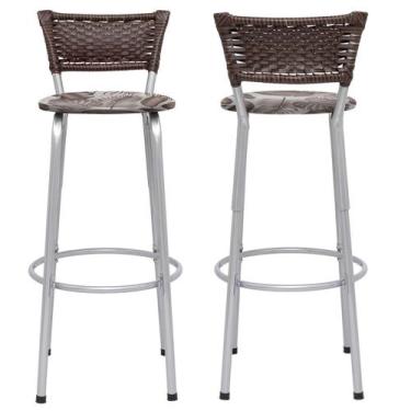 Imagem de Kit 2 Banquetas Industrial Estrutura Prata Bancada Balcão Ilha Cozinha