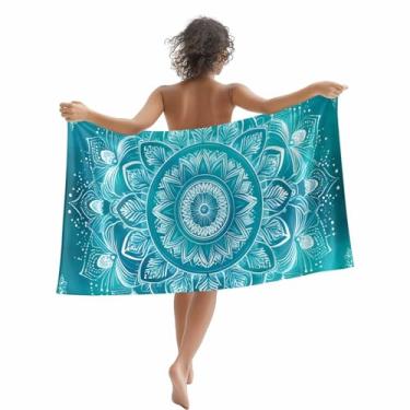 Imagem de Toalha de praia padrão mandala branca 76,2 cm x 152,4 cm verde-azulado arte abstrata secagem rápida toalhas de piscina sem areia toalhas compactas macias e absorventes acessórios de praia para viagem