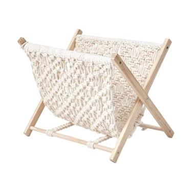 Imagem de Ｂｅｓｇａ Porta-revistas de macramê, estilo boho, suporte de armazenamento, porta-arquivos rústico dobrável, suporte de exposição de livros para berçário, 23x22x28cm