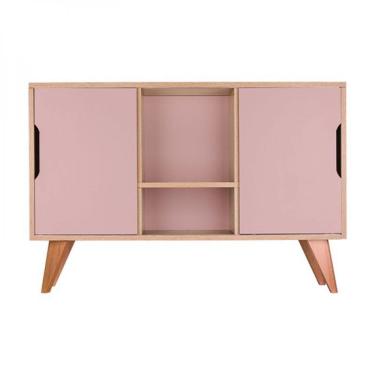 Imagem de Buffet Aparador Retrô Com 2 Portas Murano Carvalho E Rosa