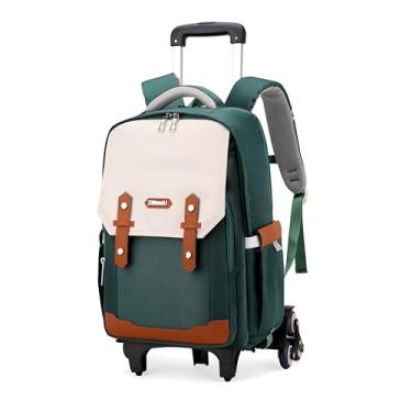 Imagem de NIWEIYA Mochila infantil com rodinhas com rodas para meninas e meninos, mochilas escolares com rodas para meninos, 6 rodas verdes, 12.6 x 8.66 x 18.11 inches