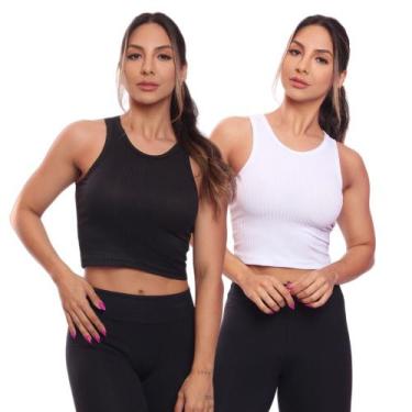 Imagem de Kit 2 Top Cropped Regata Canelado Feminino Blusa Básica - Brás e Cia, 