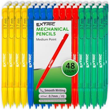 Imagem de EXTRIC Lápis mecânicos de 0,7 mm com borrachas, ponta média, HB #2, barris sortidos, pacote a granel de 48 unidades para material de escritório e escola