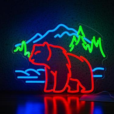 Imagem de JLEWUINH Letreiro De Neon Urso Para Decoração Parede, Luz Led Regulável Montanhas, Alimentado Por Usb, Sala Estar, Hotel E Zoológico (42,5 Cm X 32,6 Cm)