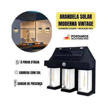 Imagem de Arandela Luz Solar Vintage Luminária Externa de Parede Sensor de Movim