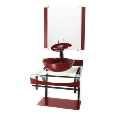 Imagem de Gabinete de vidro 40cm para banheiro curvado duplo pp cuba redonda com