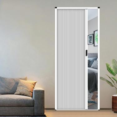 Imagem de Porta Concertina Portas De Acordeão Para Entrada, Porta De Chuveiro Retrátil Com Maçaneta E Tecido Celular, Quarto/banheiro/cozinha/escritÓrio/rv Porta Dobráve, White, W44in/111cm-h78in/200cm