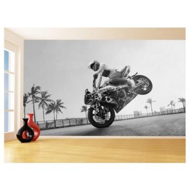 Imagem de Papel De Parede 3D Moto Grau Empinando Manobra 3,5M Bkm39 - Você Decor