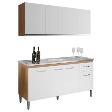 Imagem de Balcão De Pia Gabriela 150cm E Armário Aéreo Andréia Amêndoa Branco - Ajl