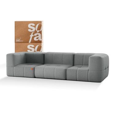 Imagem de Sofá 3 lugares Modular - Sofá na Caixa em Boucle com 3 Módulos 2,58m (Cinza)