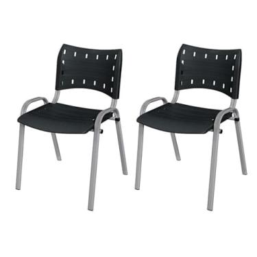 Imagem de Kit 2 Cadeiras Iso Base Cinza, Escola, Escritório, Igreja- Preto