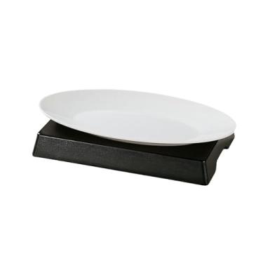 Imagem de Prato de peixe esmaltado de cor sólida estilo nórdico imitação de porcelana com suporte inferior oval espesso - placa de 49,5 cm + suporte inferior [preto]