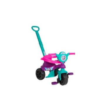Imagem de Triciclo Infantil com Haste de Empurrar, Rosa e Turquesa, Pedal e Guidão Ajustável