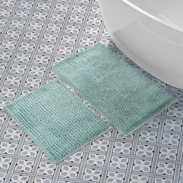 Imagem de Laura Ashley Tapete de banho de chenille de manteiga, tapete de banheiro felpudo absorvente, tapete de pelúcia antiderrapante para banheira e pia - 2 peças (43 x 61 cm e 50 x 86 cm) verde sálvia