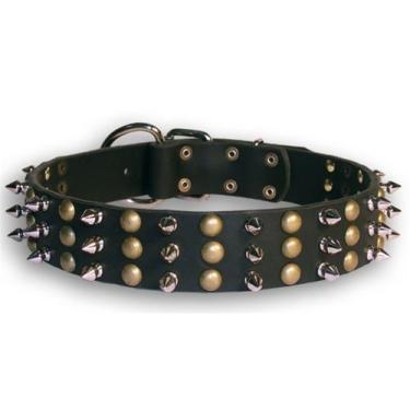 Imagem de Dean and Tyler "TOLERANCE", coleira para cachorro com lindos parafusos de latão e espinhos de níquel - preta - tamanho 50 cm por 3,5 cm, serve no pescoço 45,8 cm a 56,8 cm