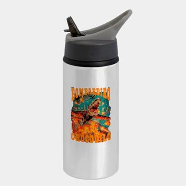 Imagem de Garrafa Squeeze Bico Prateada Premium 600ml - Bombadiro Crocodilo Meme Crocodilo Fire Italian Brainrot