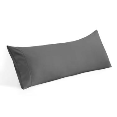 Imagem de Capa de travesseiro corporal 50 x 152 cm, 100% algodão egípcio, 600 fios, macio, adequado para a pele, 1 pacote de fronhas com fecho de envelope 50 x 152 cm, cinza escuro