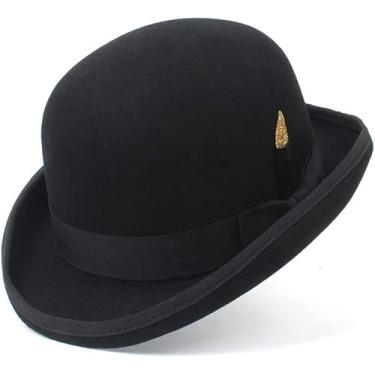 Imagem de Rzl Chapéus Bowler Dome Aba Flexível Fedora Chapéu Preto Cinza Vitage Vestido Casual Masculino Witer Quente Chapéu Bowler Cap Paris Fashio Me Lã Jazz, Black, 6.75